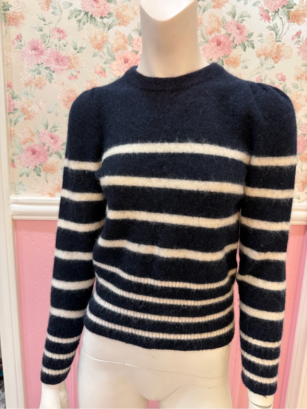 Alpaca and wool Striped Navy and Cream Women's Sweater